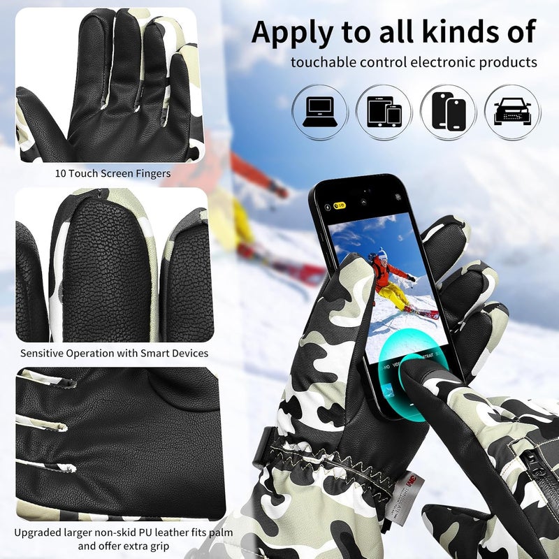 Odtmger Snow Gloves,Touchscreen Ski Mittens,Warm Cold Weather Ski Gloves for Parent Boys Girls - Image 3